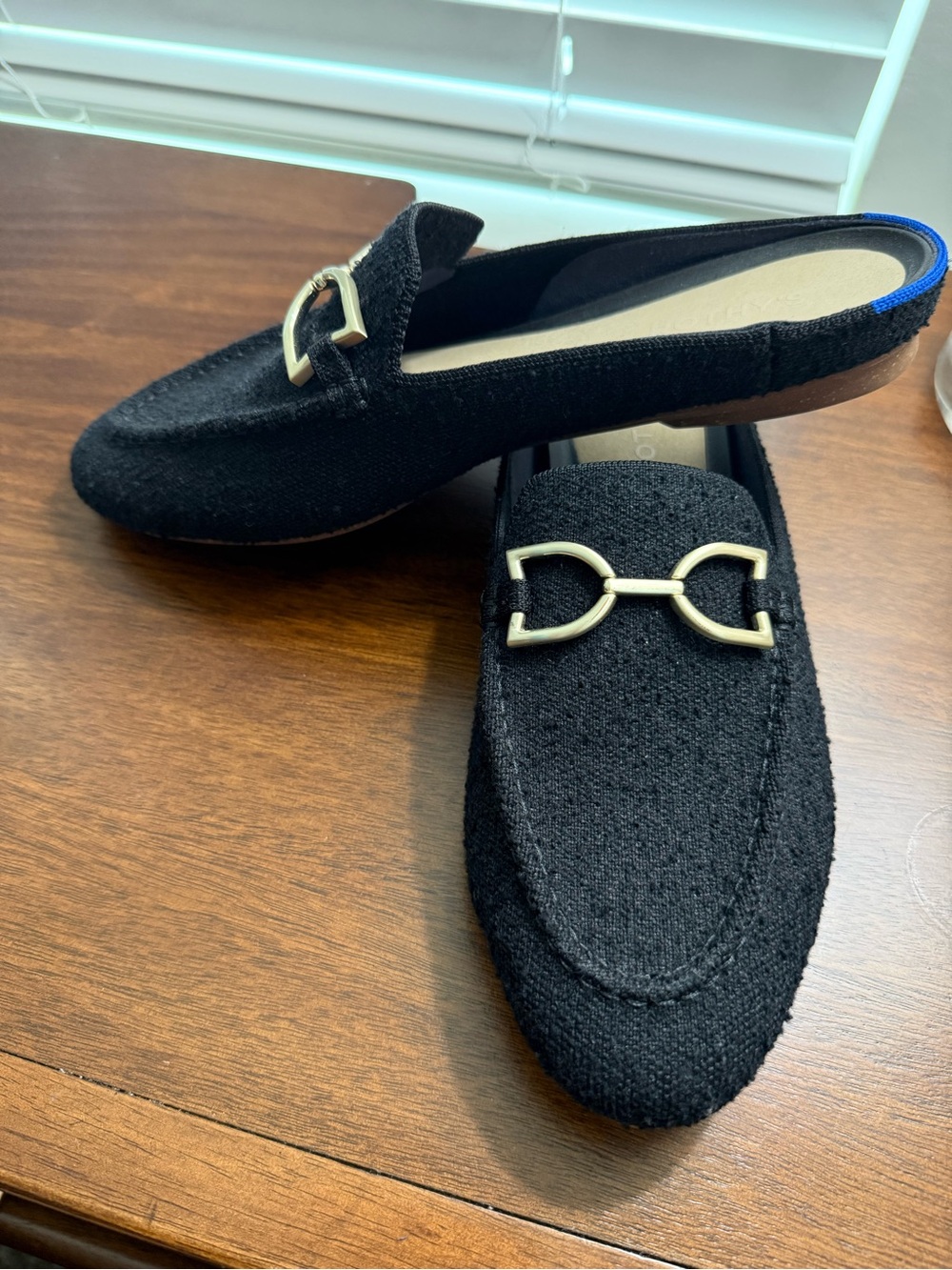 Rothy's Black Knit Slip-On Loafers with Gold Chain Accent - Picture 3 of 4
